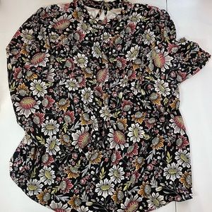 Loft, size xl, black background with flowers, button on back neck